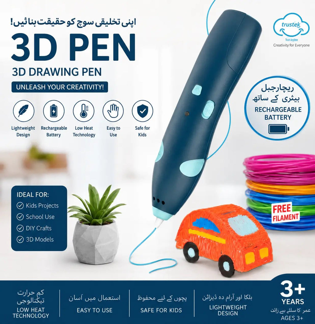 3D Printing Pen for Kids & Adults | Rechargeable 3D Drawing Pen with 3 PLA Filaments - City Toys