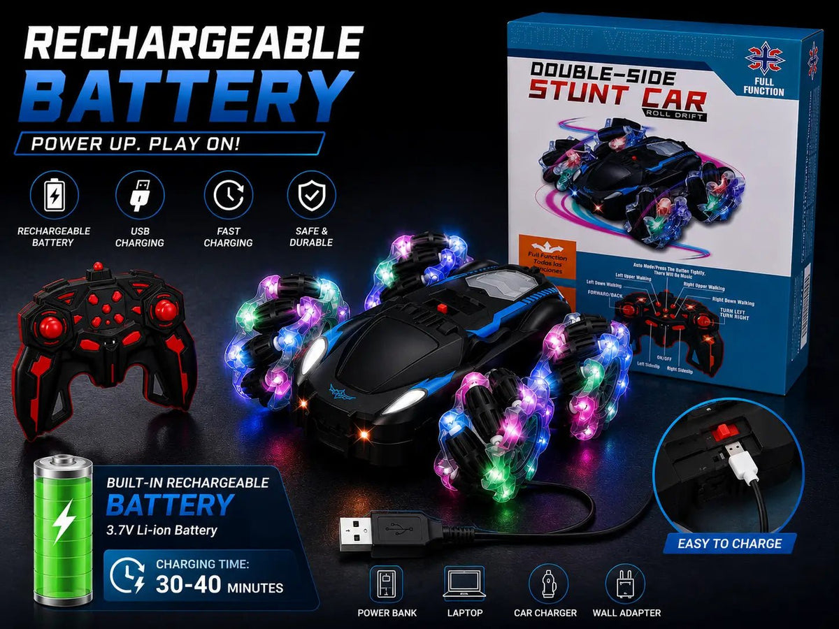 Remote Control Battery Operated Double-Side Stunt Car Roll Drift - City Toys
