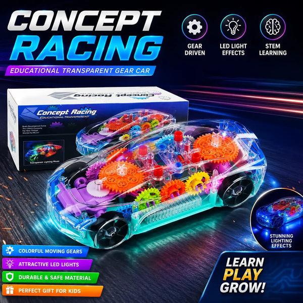 Transparent 3D Gear Car Toy | Light & Sound Educational Racing Car - City Toys