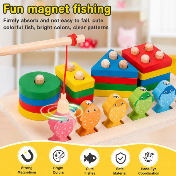 Wooden Magnetic Fishing Game & Shape Sorter | Montessori Toy - City Toys